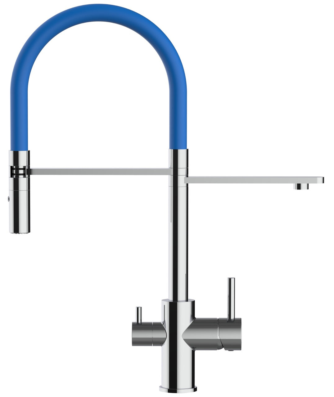 3 Way Kitchen Filter Tap, FL, with 360° swivel spout and 2-jets removable Spray, Chrome / Blue