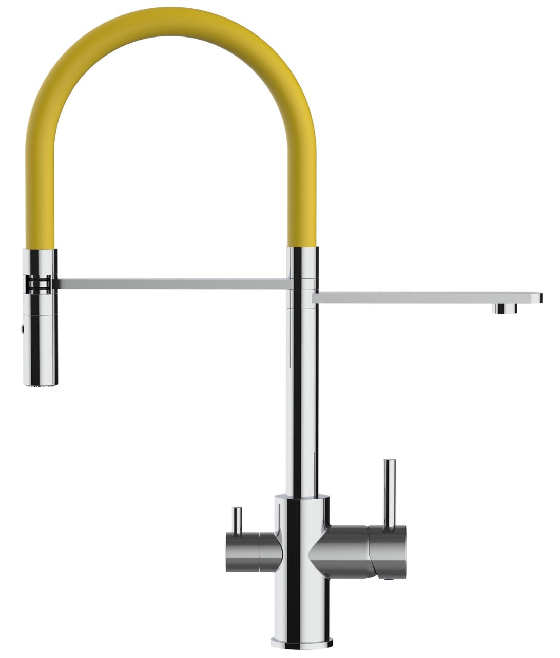 3 Way Kitchen Filter Tap, FL, with 360° swivel spout and 2-jets removable Spray, Chrome / Yellow