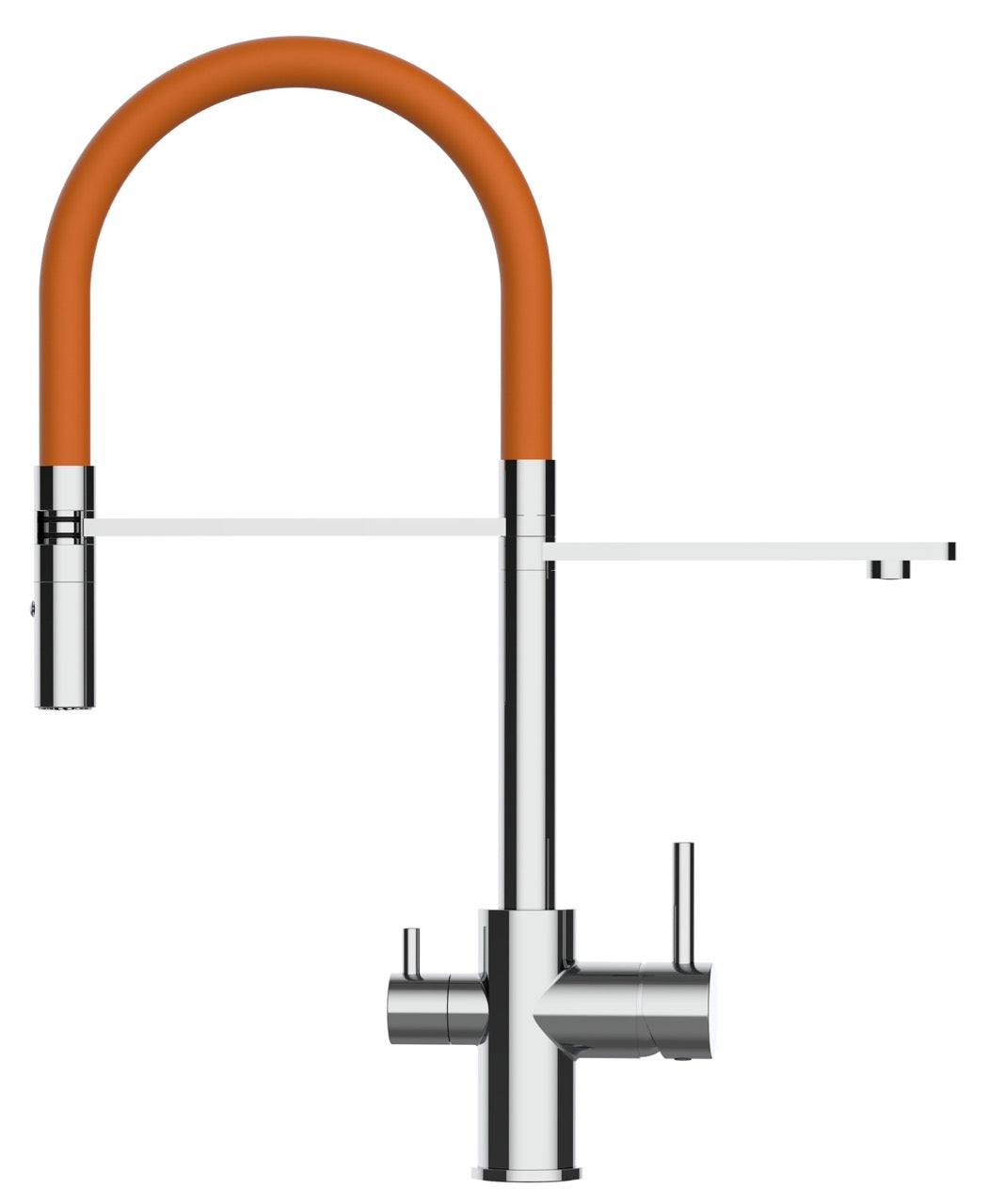 3 Way Kitchen Filter Tap, FL, with 360° swivel spout and 2-jets removable Spray, Chrome / Orange