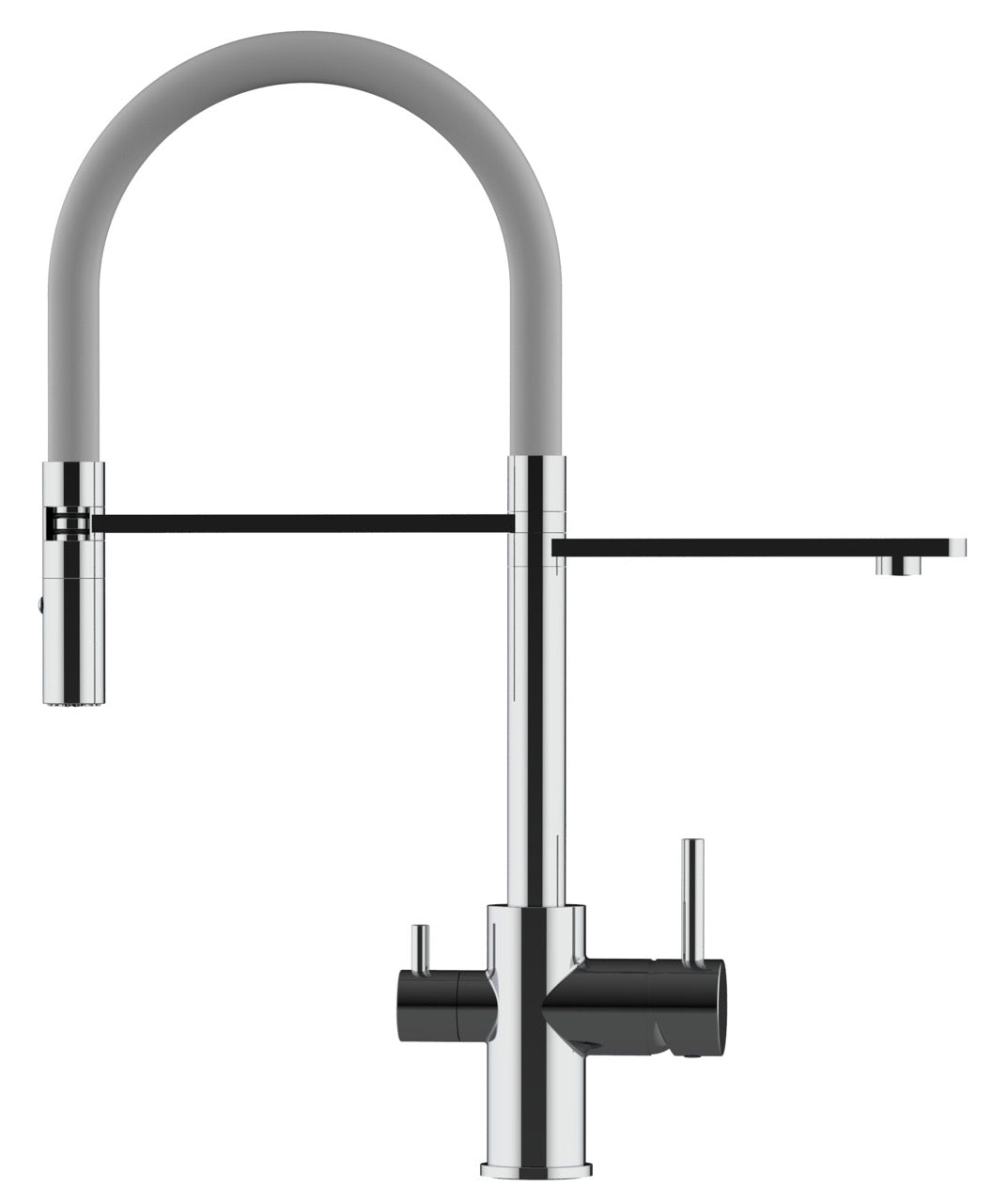 3 Way Kitchen Filter Tap, FL, with 360° swivel spout and 2-jets removable Spray, Chrome / Grey