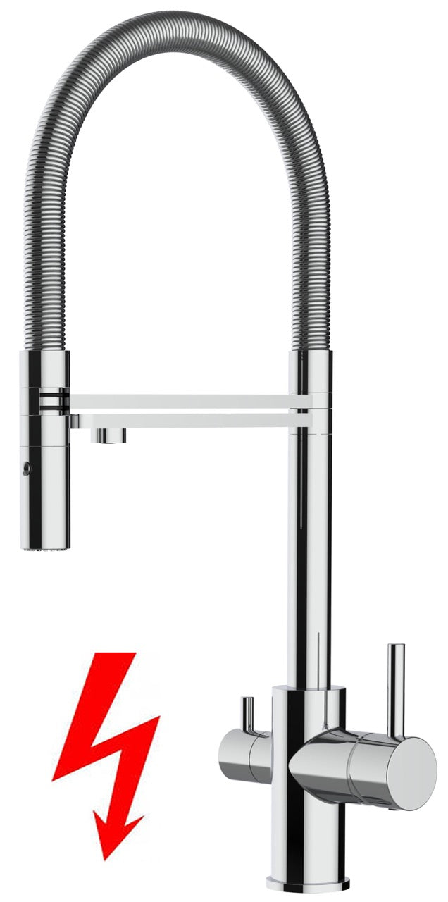 NIEDERDRUCK 3 Wege Wasserhahn Küchenarmatur, FL, mit 360° schwenkbarem Auslauf, abnehmbare 2 strahl Handbrause, Verchromt