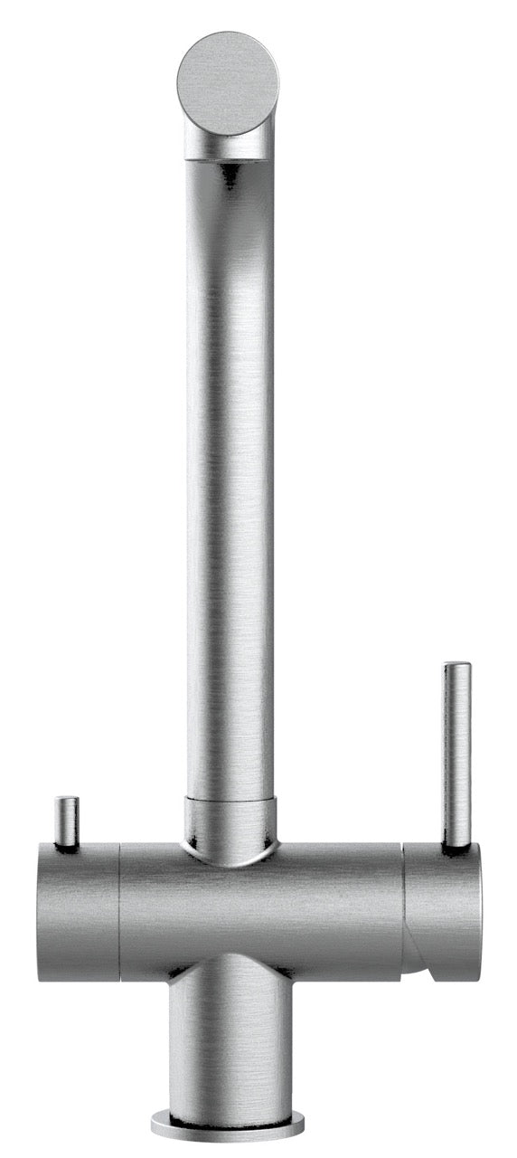 3 Way Kitchen Filter Tap in Solid STAINLESS STEEL, with 360° Swivel L-Spout, Brushed