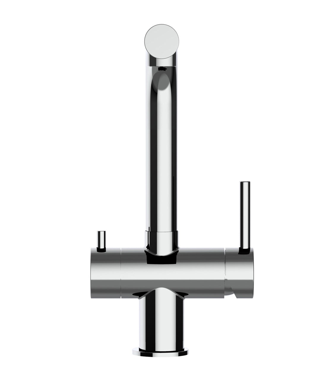 3 Way Kitchen Filter Tap in Solid STAINLESS STEEL, with 360° Swivel L-Spout, Polished - Short Version