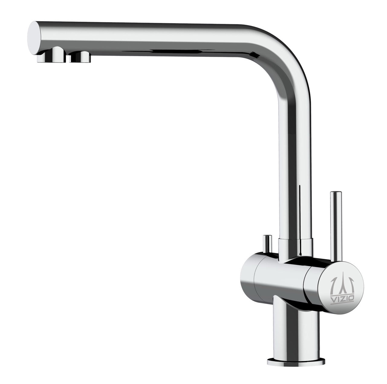 3 Way Kitchen Filter Tap in Solid STAINLESS STEEL, with 360° Swivel L-Spout, Polished - Short Version