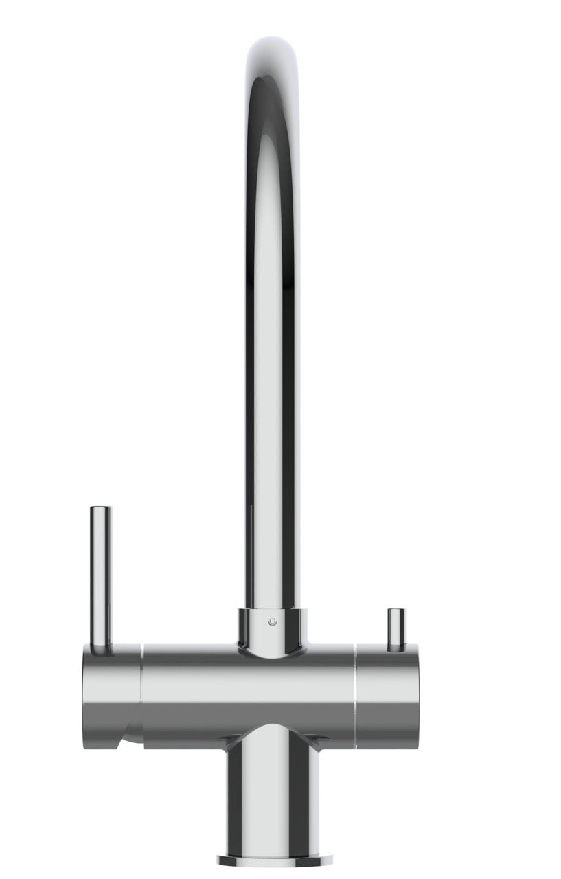 3 Way Kitchen Filter Tap in Solid STAINLESS STEEL, with 360° Swivel U-Spout, Polished