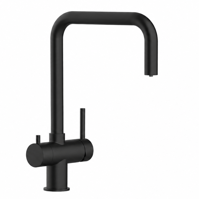 Grifo de Cocina 3 Vías in Acero Inoxidable Macizo, con caño giratorio 360° en N, PVD Negro Mate