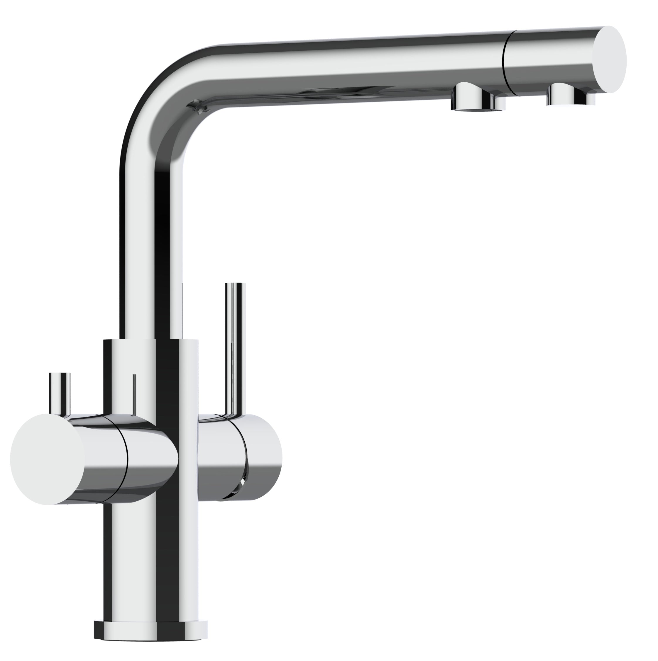 3 Way Kitchen Filter Tap in Solid STAINLESS STEEL, with swivel spout and pull-out extractable Spray, Polished