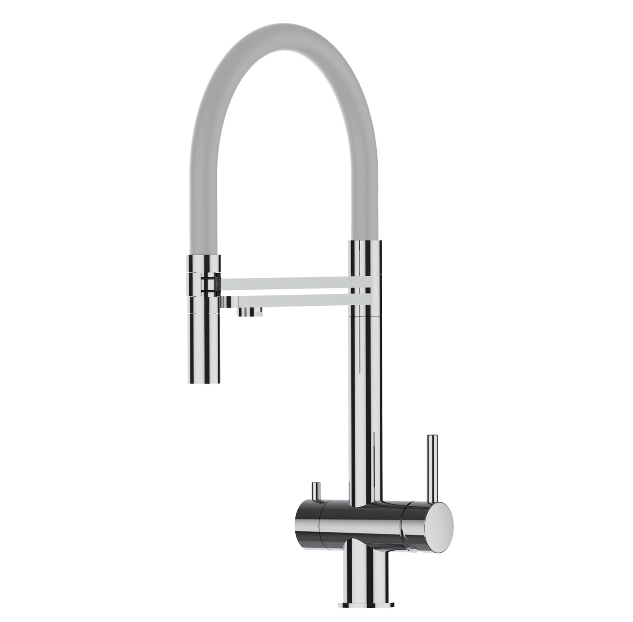 3 Way Kitchen Filter Tap in Solid STAINLESS STEEL, with 360° swivel spout and 2-jets removable Spray, Polished / Gray