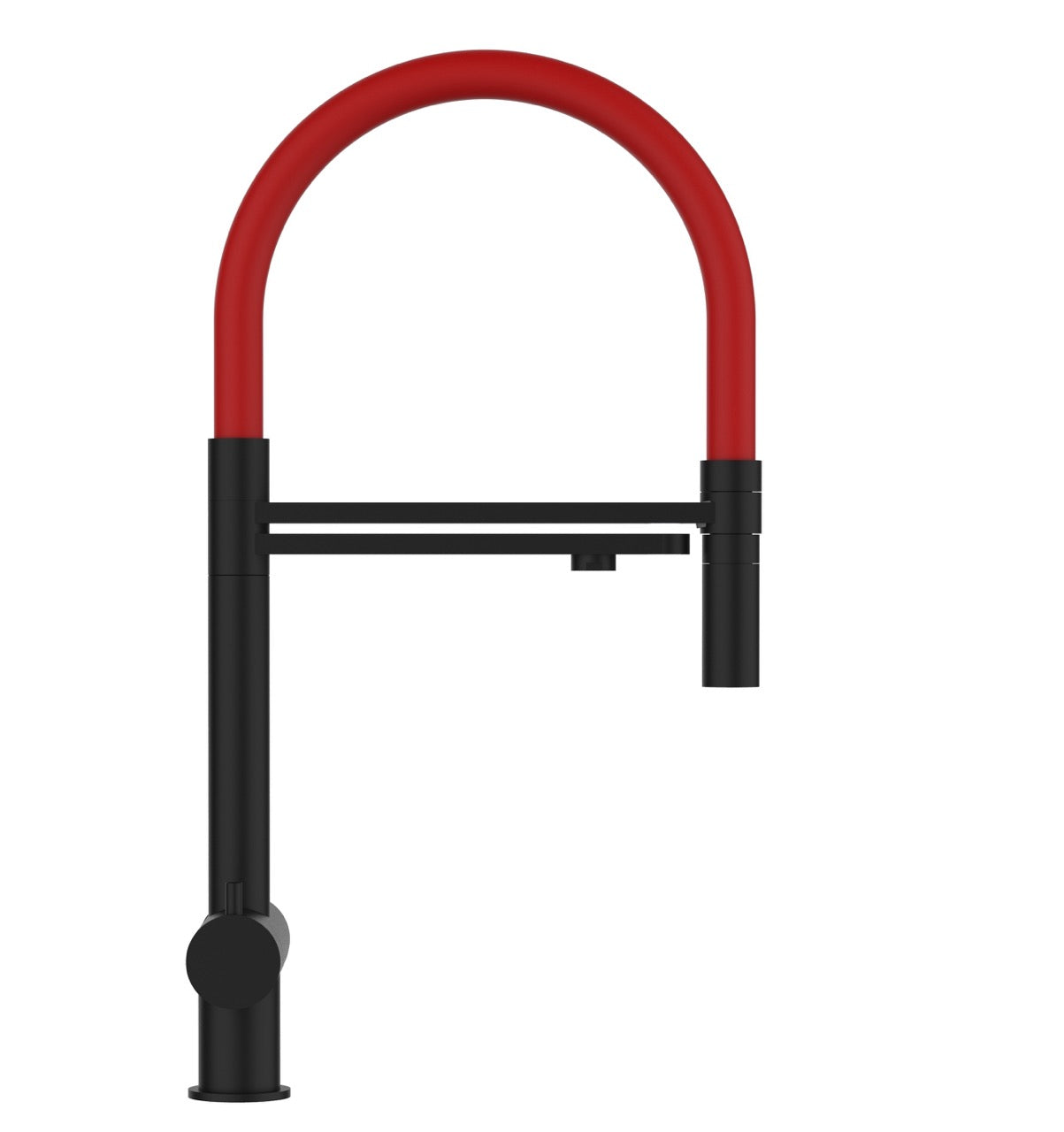 3 Way Kitchen Filter Tap in Solid STAINLESS STEEL, with 360° swivel spout and 2-jets removable Spray, Matt Black PVD / Red