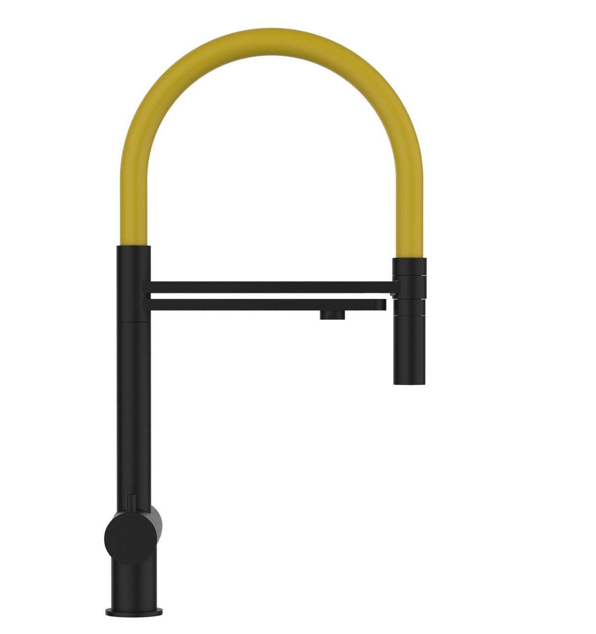 3 Way Kitchen Filter Tap in Solid STAINLESS STEEL, with 360° swivel spout and 2-jets removable Spray, Matt Black PVD / Yellow