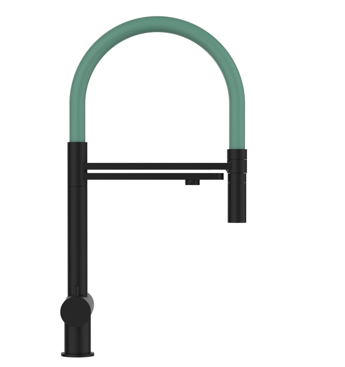 3 Way Kitchen Filter Tap in Solid STAINLESS STEEL, with 360° swivel spout and 2-jets removable Spray, Matt Black PVD / Turquoise