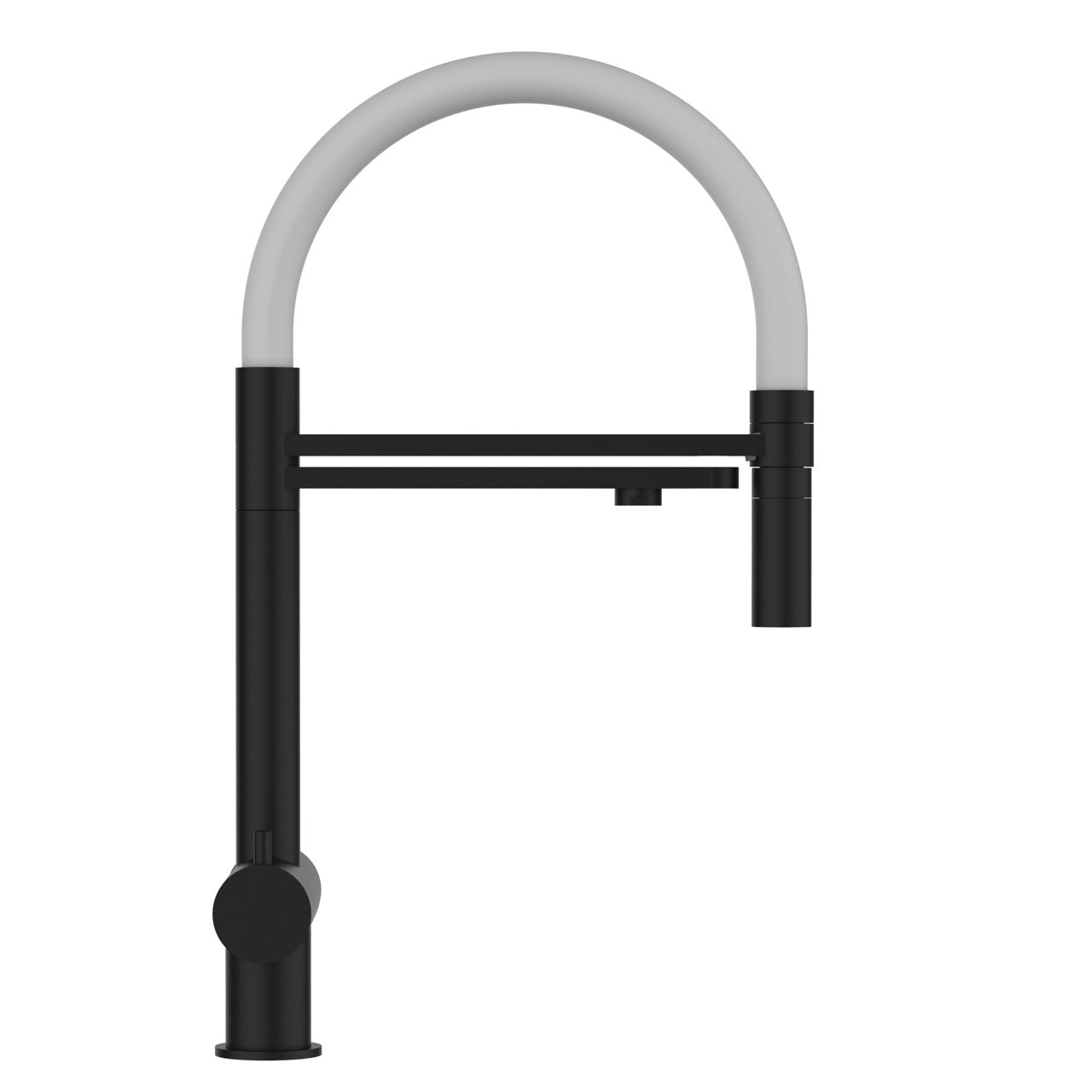 3 Way Kitchen Filter Tap in Solid STAINLESS STEEL, with 360° swivel spout and 2-jets removable Spray, Matt Black PVD / White - Short version 45CM