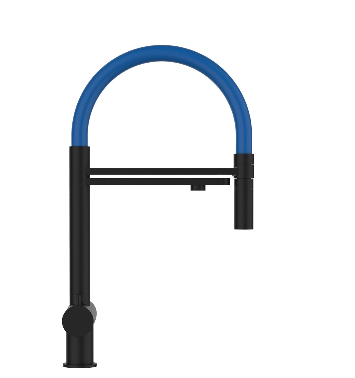3 Way Kitchen Filter Tap in Solid STAINLESS STEEL, with 360° swivel spout and 2-jets removable Spray, Matt Black PVD / Blue - Short version 45CM