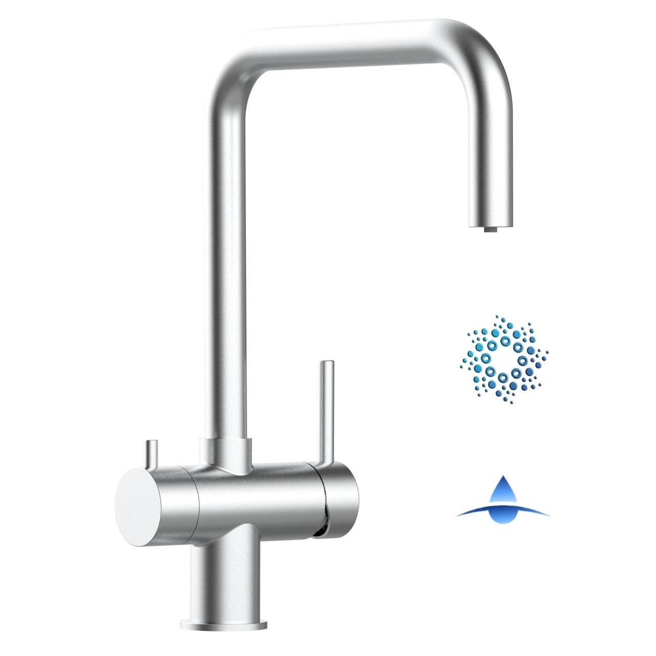 4 Way Kitchen Filter Tap in Solid STAINLESS STEEL, with 360° Swivel N-Spout, Brushed