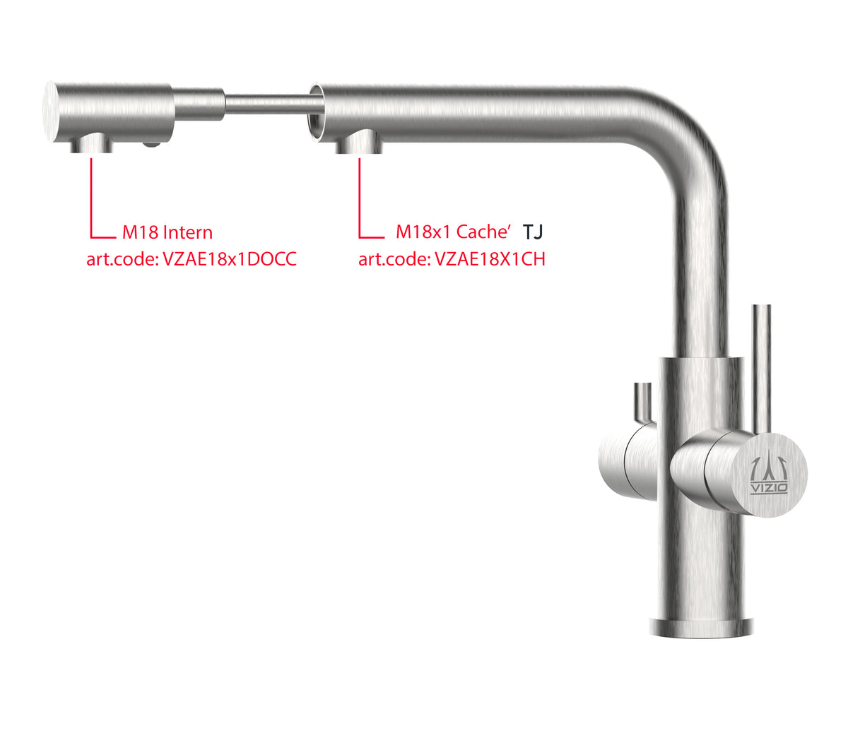 Mitigeur De Cuisine 4 Voies en ACIER INOXYDABLE Massif, avec bec pivotant et douchette 2-jets extractible, Brossé