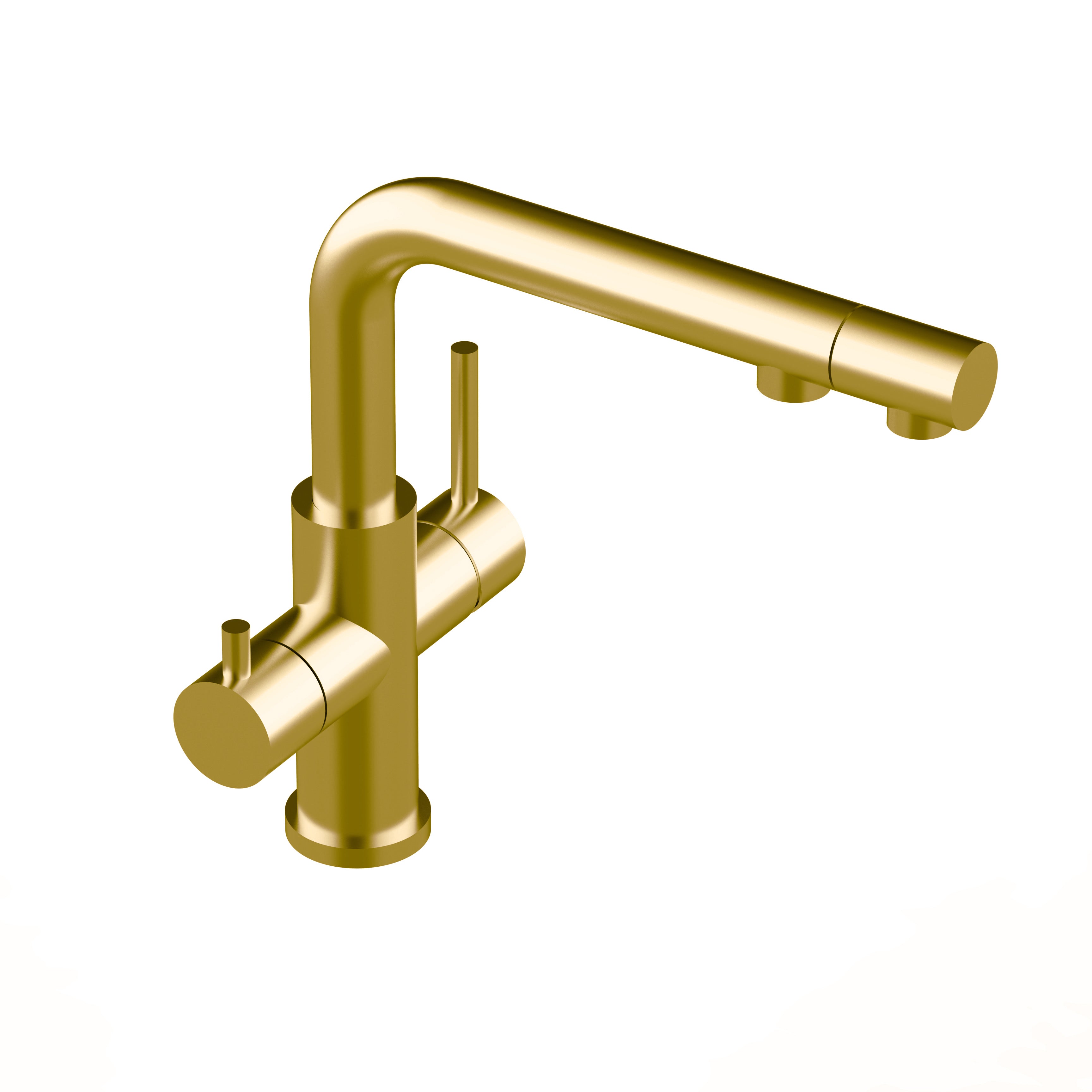 KIT: ULTRAFLAT Umkehrosmose Untertisch System, Wertach und 3 Wege Wasserhahn Küchenarmatur, Edelstahl Massiv mit schwenkbarem L-Auslauf und herausziehbarer Brause, Satin Gold PVD