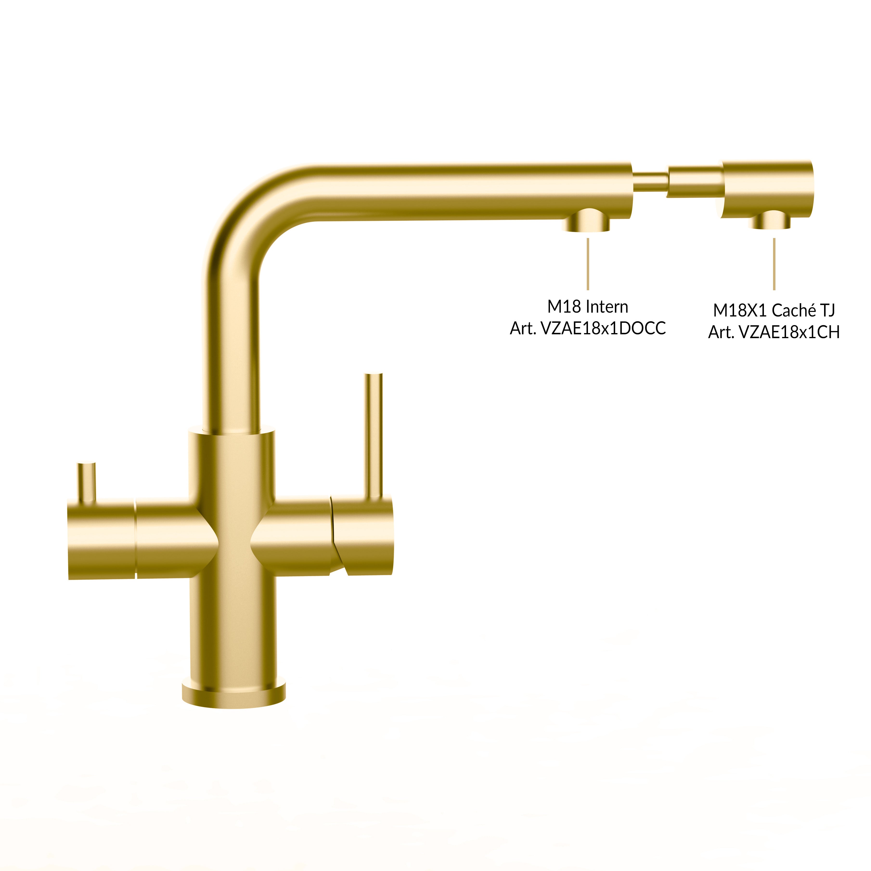 KIT: ULTRAFLAT Umkehrosmose Untertisch System, Wertach und 3 Wege Wasserhahn Küchenarmatur, Edelstahl Massiv mit schwenkbarem L-Auslauf und herausziehbarer Brause, Satin Gold PVD