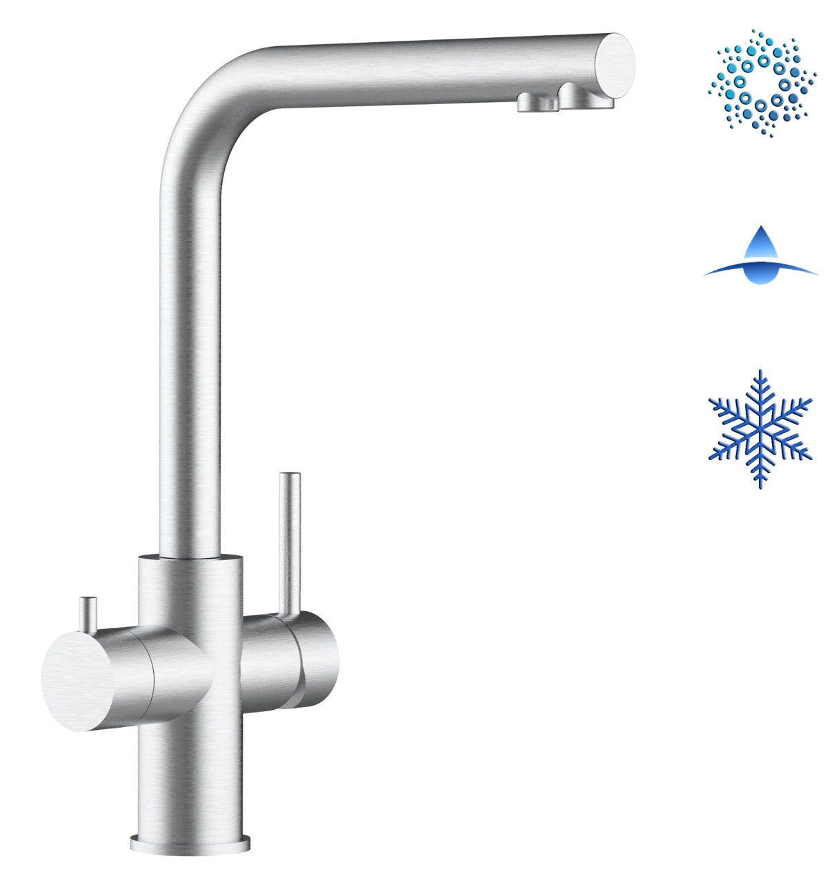 5 Way Kitchen Filter Tap in Solid STAINLESS STEEL, with 360° Swivel L-Spout, Brushed