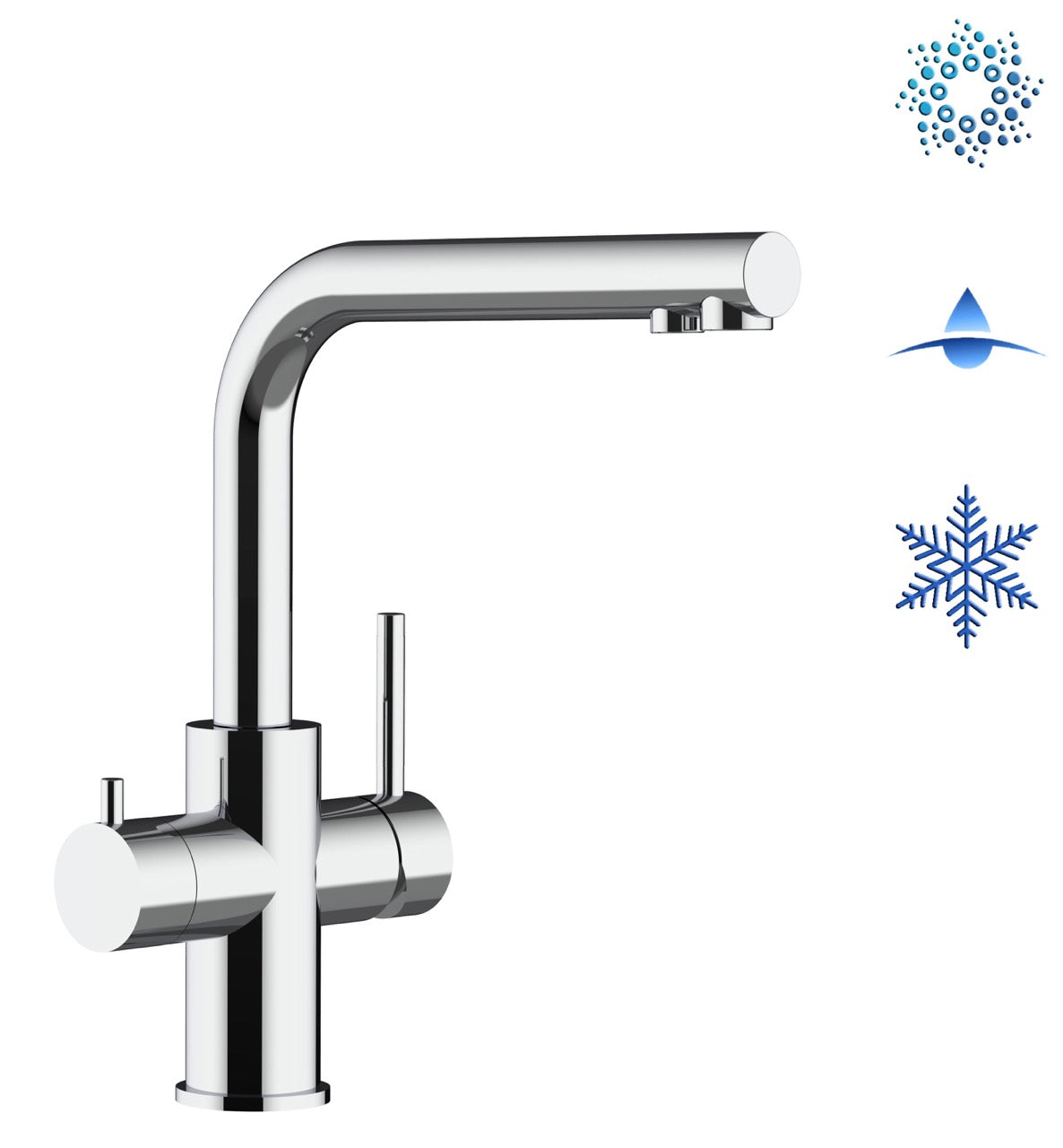 5 Way Kitchen Filter Tap in Solid STAINLESS STEEL, with 360° Swivel L-Spout, Polished - Short Version
