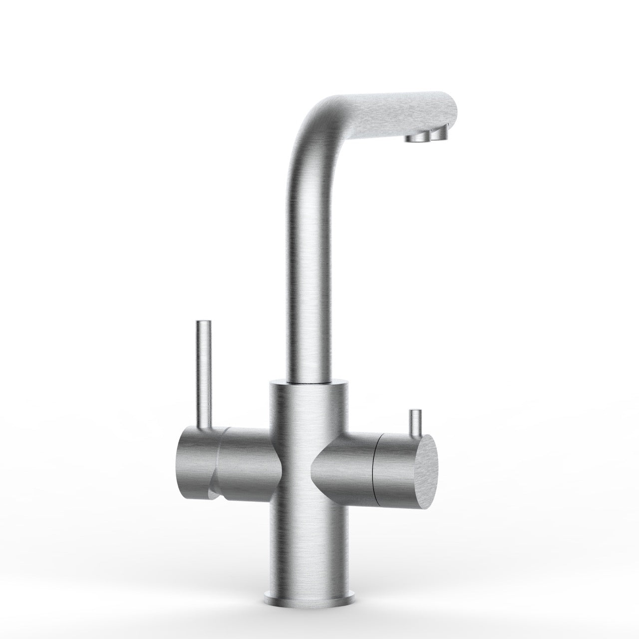 5 Way Kitchen Filter Tap in Solid STAINLESS STEEL, with 360° Swivel L-Spout, Brushed - Short Version