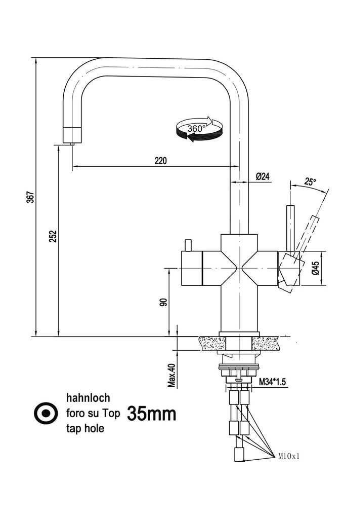 5 Way Kitchen Filter Tap in Solid STAINLESS STEEL, with 360° Swivel N-Spout, Polished