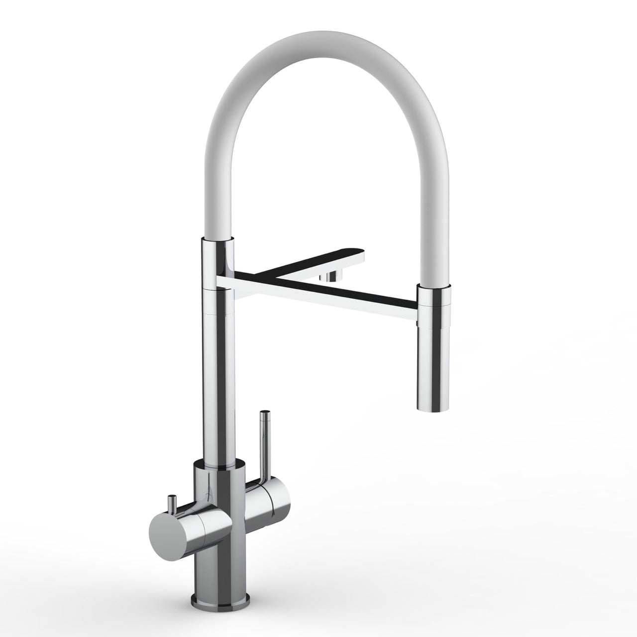 5 Way Kitchen Filter Tap in Solid STAINLESS STEEL, with 360° swivel spout and 2-jets removable Spray, Polished / White