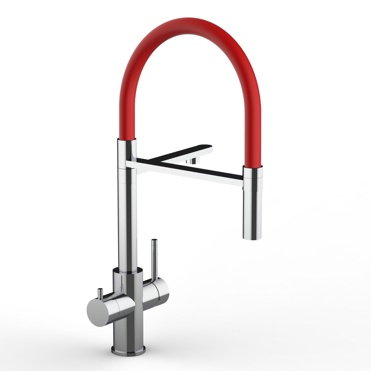5 Way Kitchen Filter Tap in Solid STAINLESS STEEL, with 360° swivel spout and 2-jets removable Spray, Polished / Red