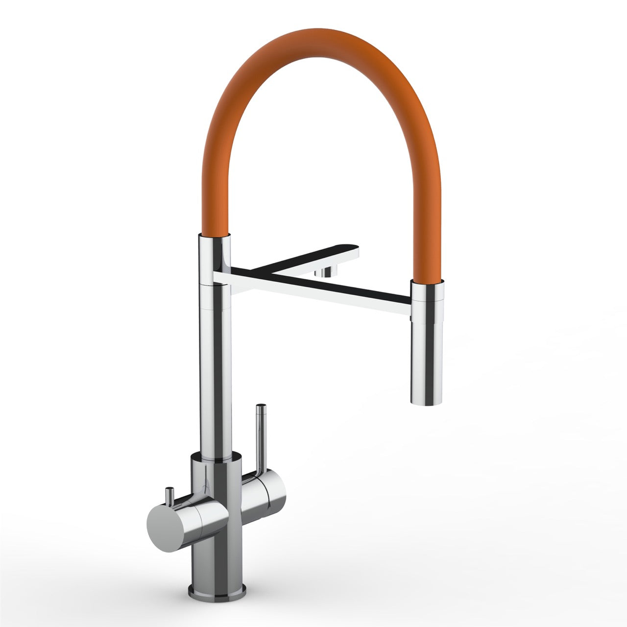 5 Way Kitchen Filter Tap in Solid STAINLESS STEEL, with 360° swivel spout and 2-jets removable Spray, Polished / Orange