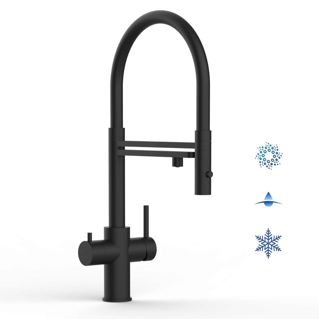 5 Way Kitchen Filter Tap in Solid STAINLESS STEEL, with 360° swivel spout and 2-jets removable Spray, Matt Black PVD