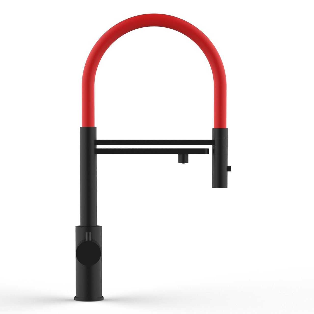 5 Way Kitchen Filter Tap in Solid STAINLESS STEEL, with 360° swivel spout and 2-jets removable Spray, Matt Black PVD / Red