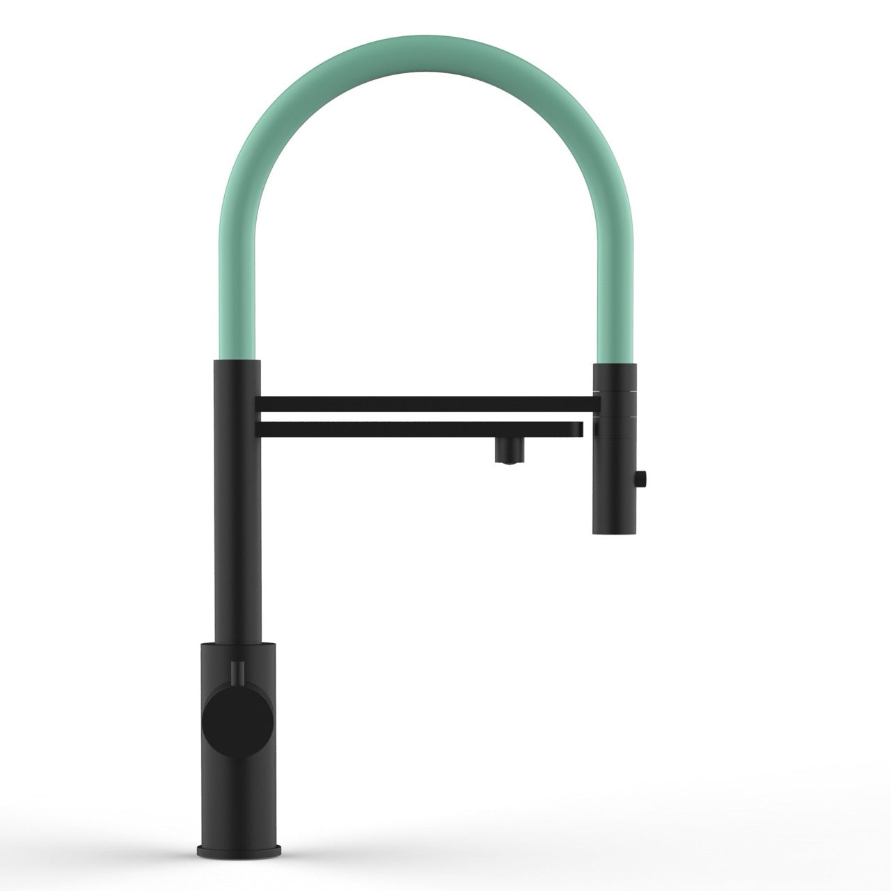 5 Way Kitchen Filter Tap in Solid STAINLESS STEEL, with 360° swivel spout and 2-jets removable Spray, Matt Black PVD / Turquoise