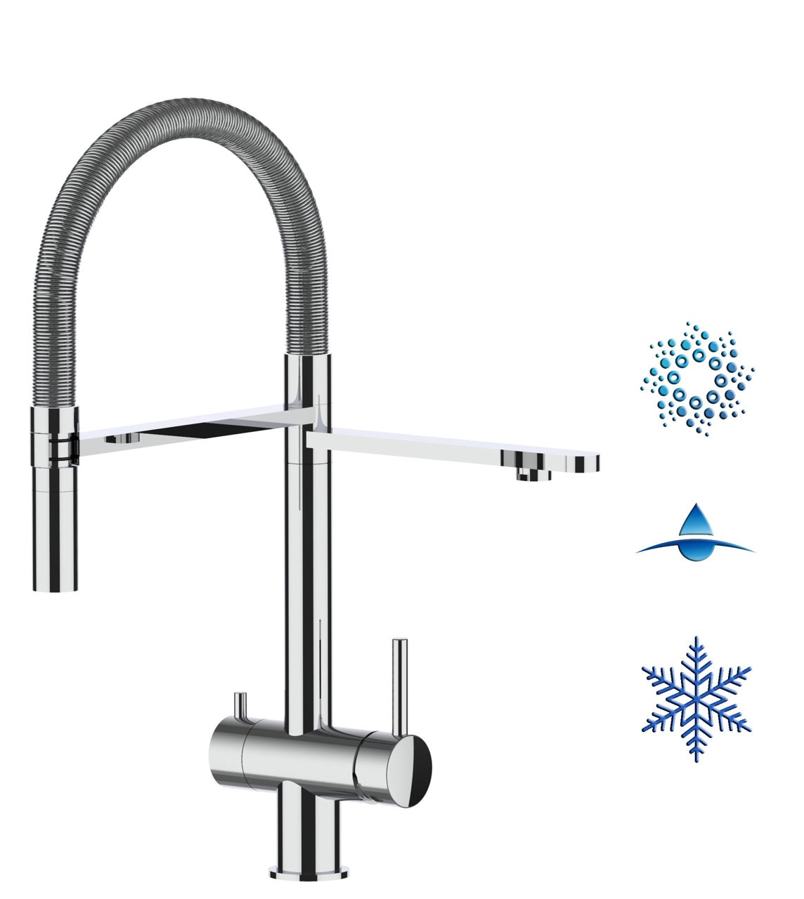 5 Way Kitchen Filter Tap in Solid STAINLESS STEEL, with 360° swivel spout and 2-jets removable Spray, Polished - Short version 47CM