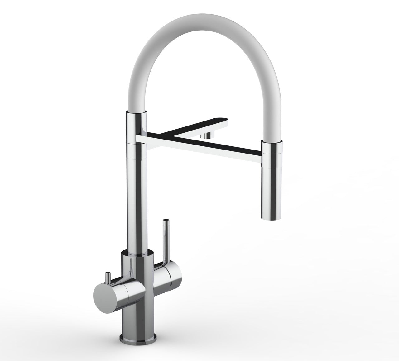 5 Way Kitchen Filter Tap in Solid STAINLESS STEEL, with 360° swivel spout and 2-jets removable Spray, Polished / White - Short version 47CM