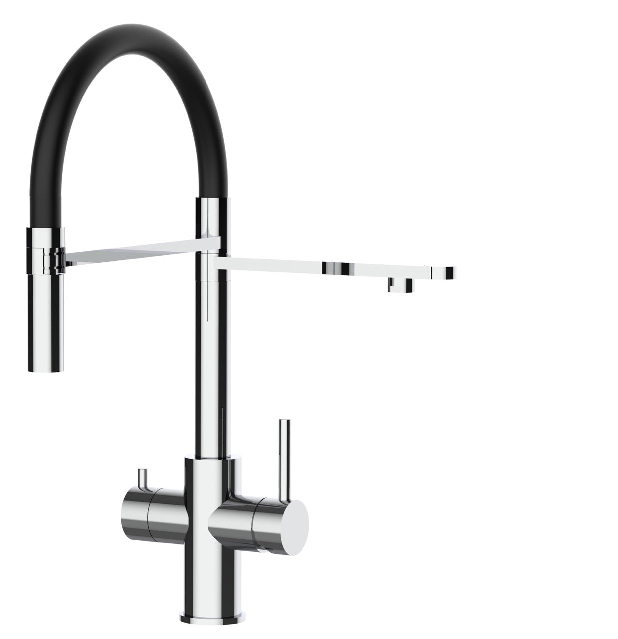 5 Way Kitchen Filter Tap in Solid STAINLESS STEEL, with 360° swivel spout and 2-jets removable Spray, Polished / Black - Short version 47CM