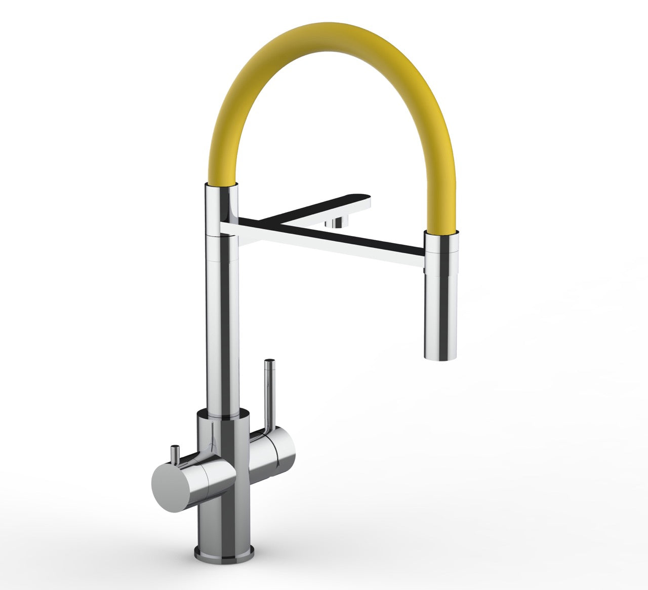 5 Way Kitchen Filter Tap in Solid STAINLESS STEEL, with 360° swivel spout and 2-jets removable Spray, Polished / Yellow - Short version 47CM