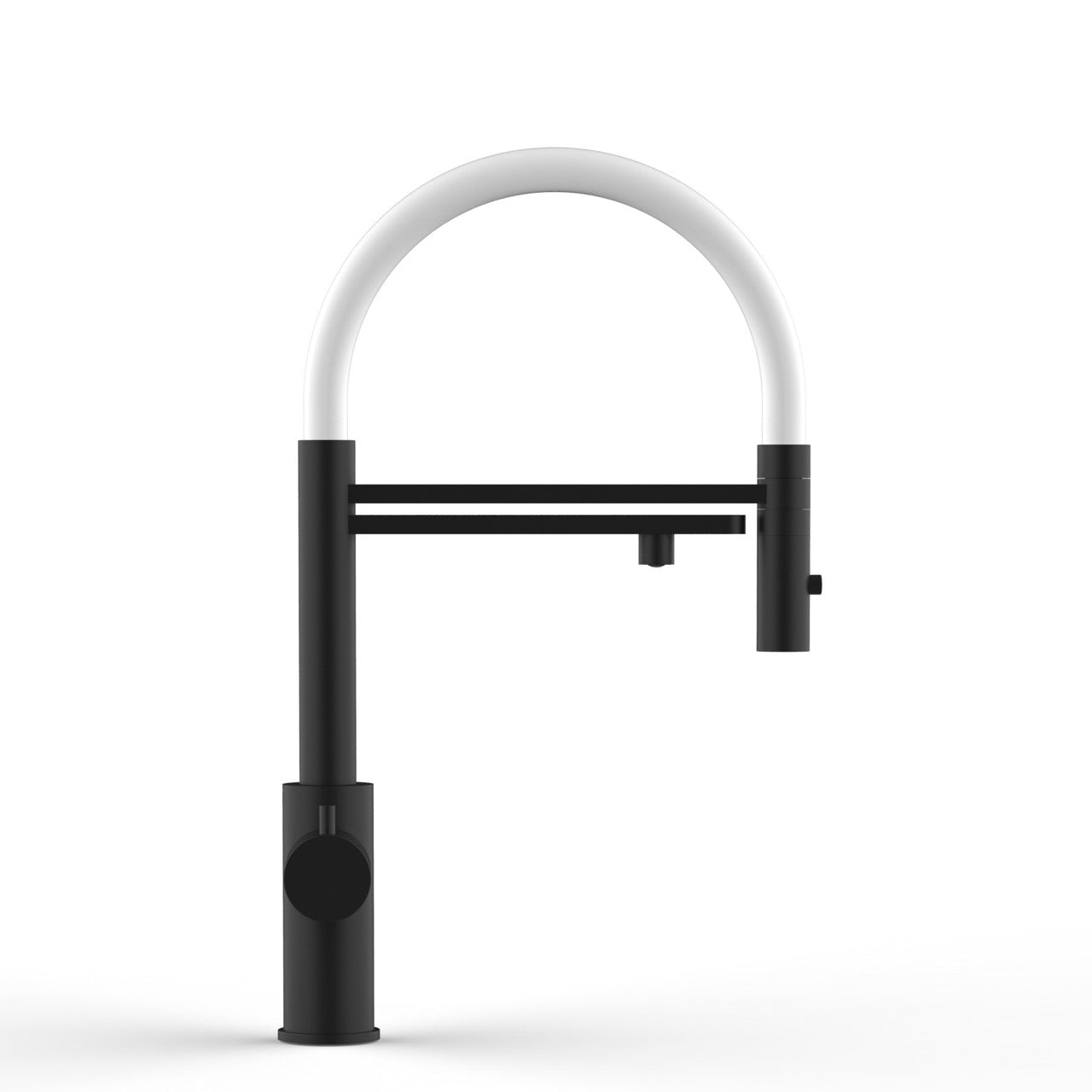 5 Way Kitchen Filter Tap in Solid STAINLESS STEEL, with 360° swivel spout and 2-jets removable Spray, Matt Black PVD / White - Short version 47CM