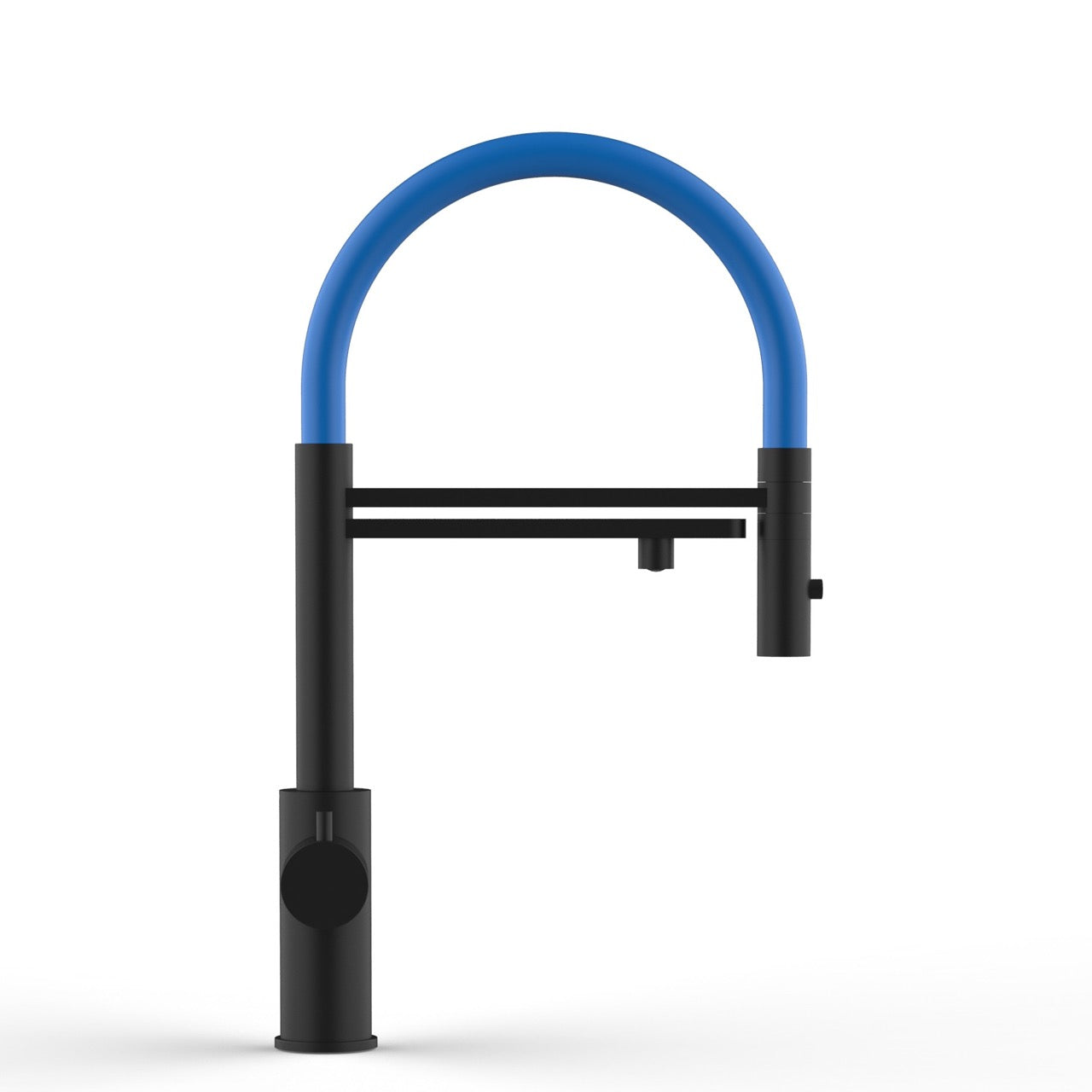 5 Way Kitchen Filter Tap in Solid STAINLESS STEEL, with 360° swivel spout and 2-jets removable Spray, Matt Black PVD / Blue - Short version 47CM