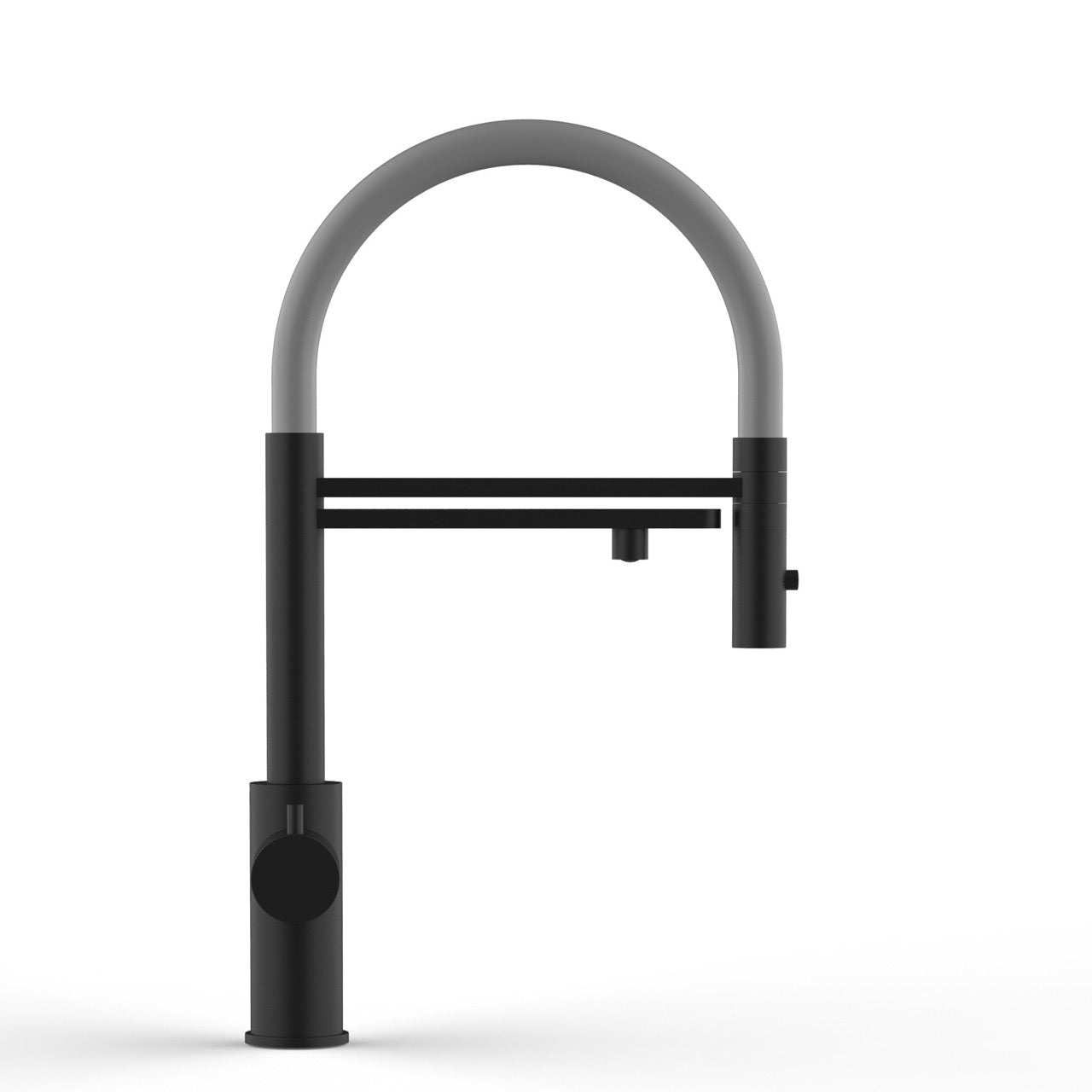 5 Way Kitchen Filter Tap in Solid STAINLESS STEEL, with 360° swivel spout and 2-jets removable Spray, Matt Black PVD / Gray - Short version 47CM