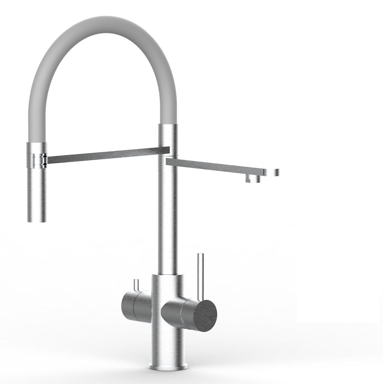 5 Way Kitchen Filter Tap in Solid STAINLESS STEEL, with 360° swivel spout and 2-jets removable Spray, Brushed / Gray - Short version 47CM