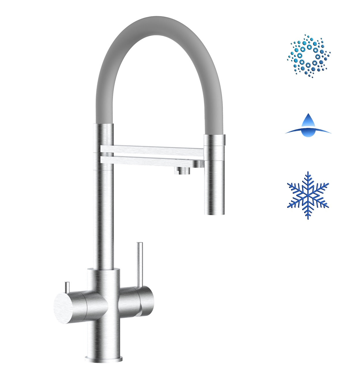 5 Way Kitchen Filter Tap in Solid STAINLESS STEEL, with 360° swivel spout and 2-jets removable Spray, Brushed / Gray - Short version 47CM