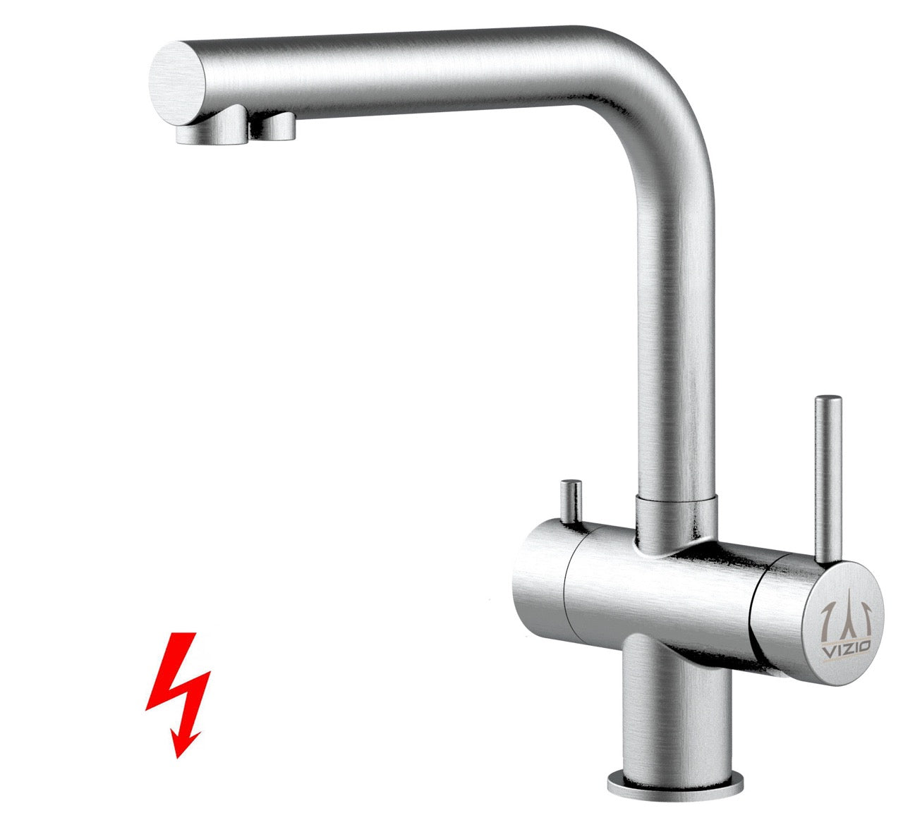 NIEDERDRUCK 3 Wege Wasserhahn Küchenarmatur, Edelstahl Massiv, 360° schwenkbarem L-Auslauf, Gebürstet - Kurzversion