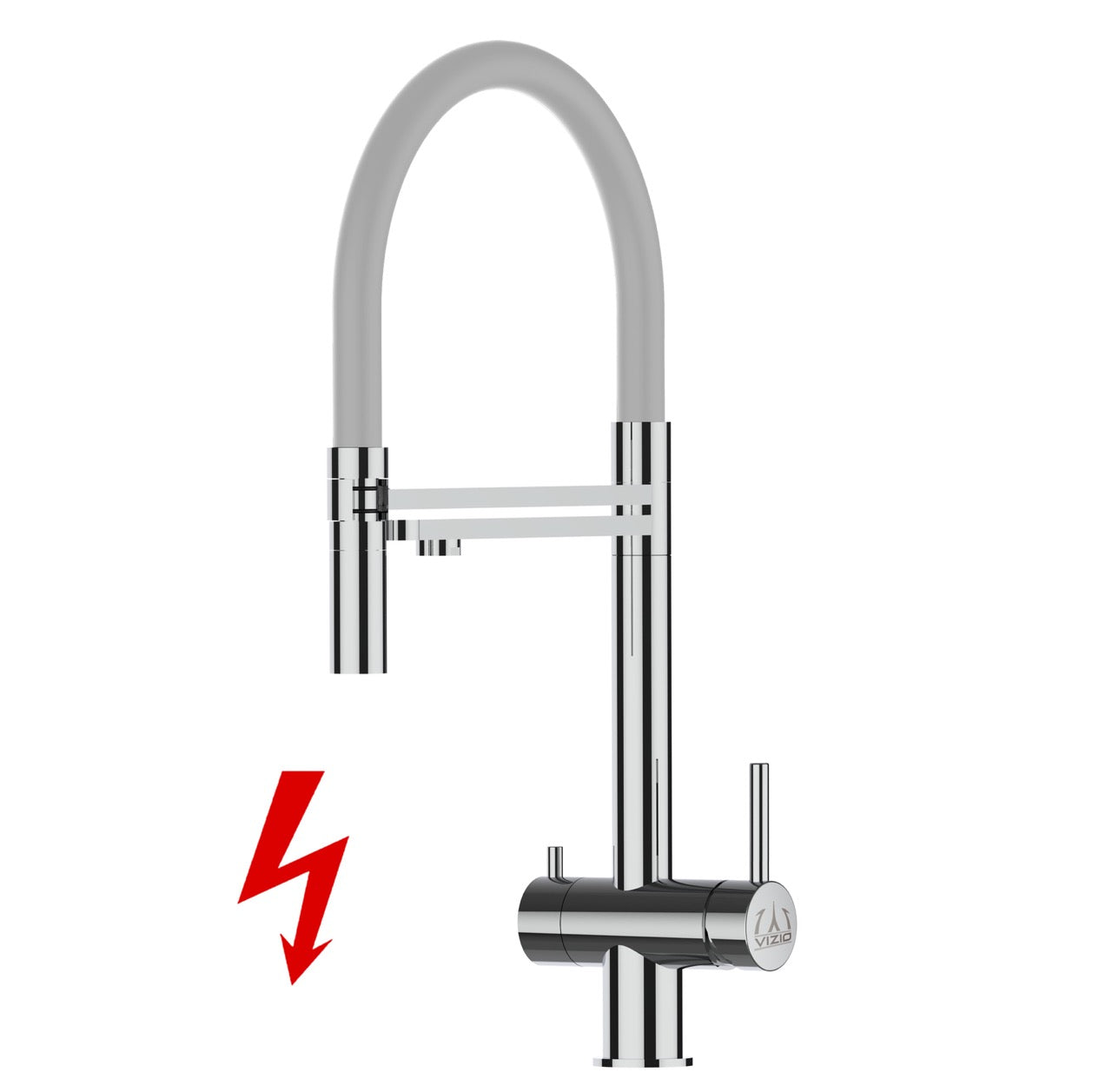 NIEDERDRUCK 3 Wege Wasserhahn Küchenarmatur, Edelstahl Massiv mit 360° schwenkbarem Auslauf, abnehmbare 2 strahl Handbrause, Hochglanz / Grau