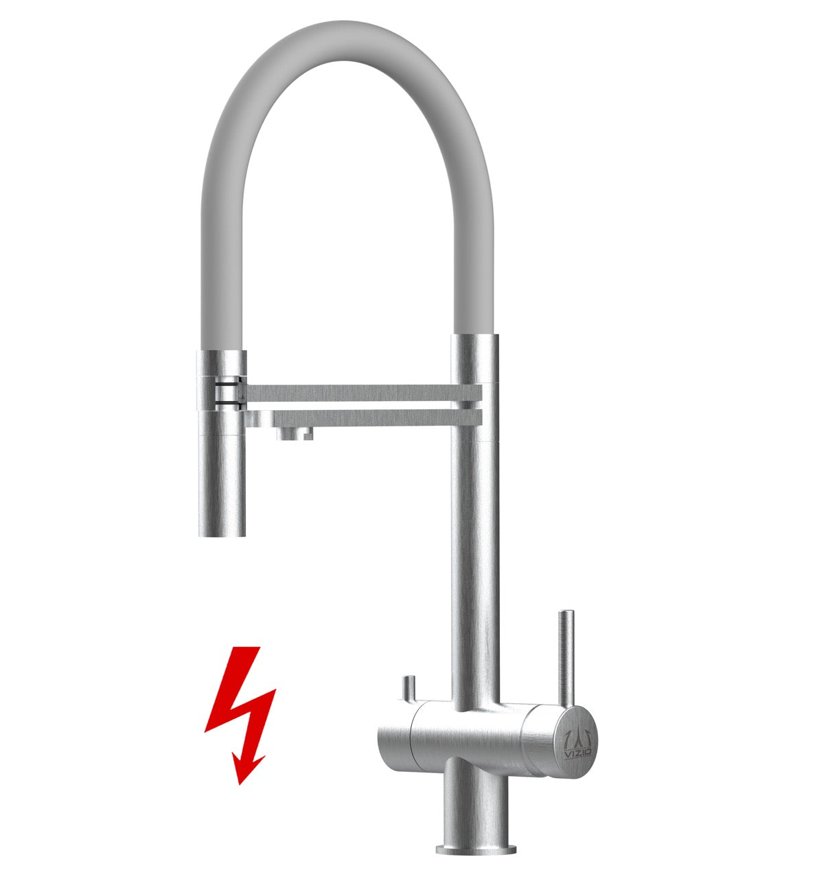 NIEDERDRUCK 3 Wege Wasserhahn Küchenarmatur, Edelstahl Massiv mit 360° schwenkbarem Auslauf, abnehmbare 2 strahl Handbrause, Gebürstet / Grau