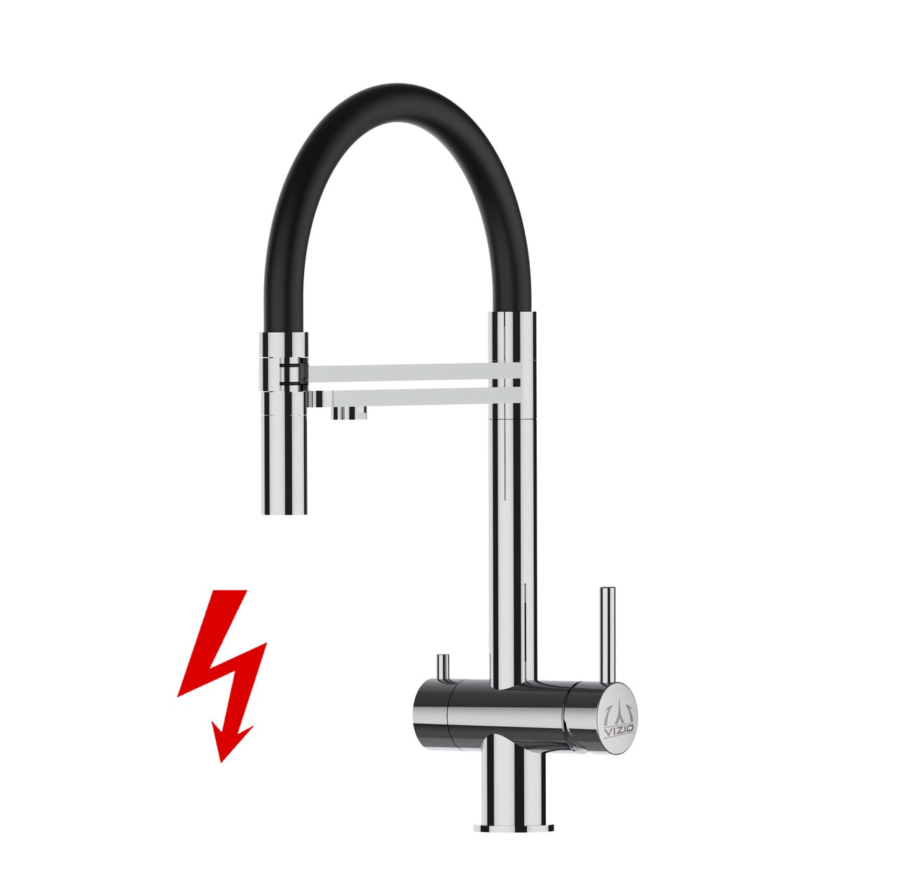 Kurzversion 45CM - NIEDERDRUCK 3 Wege Wasserhahn Küchenarmatur, Edelstahl Massiv mit 360° schwenkbarem Auslauf, abnehmbare 2 strahl Handbrause, Hochglanz / Schwarz