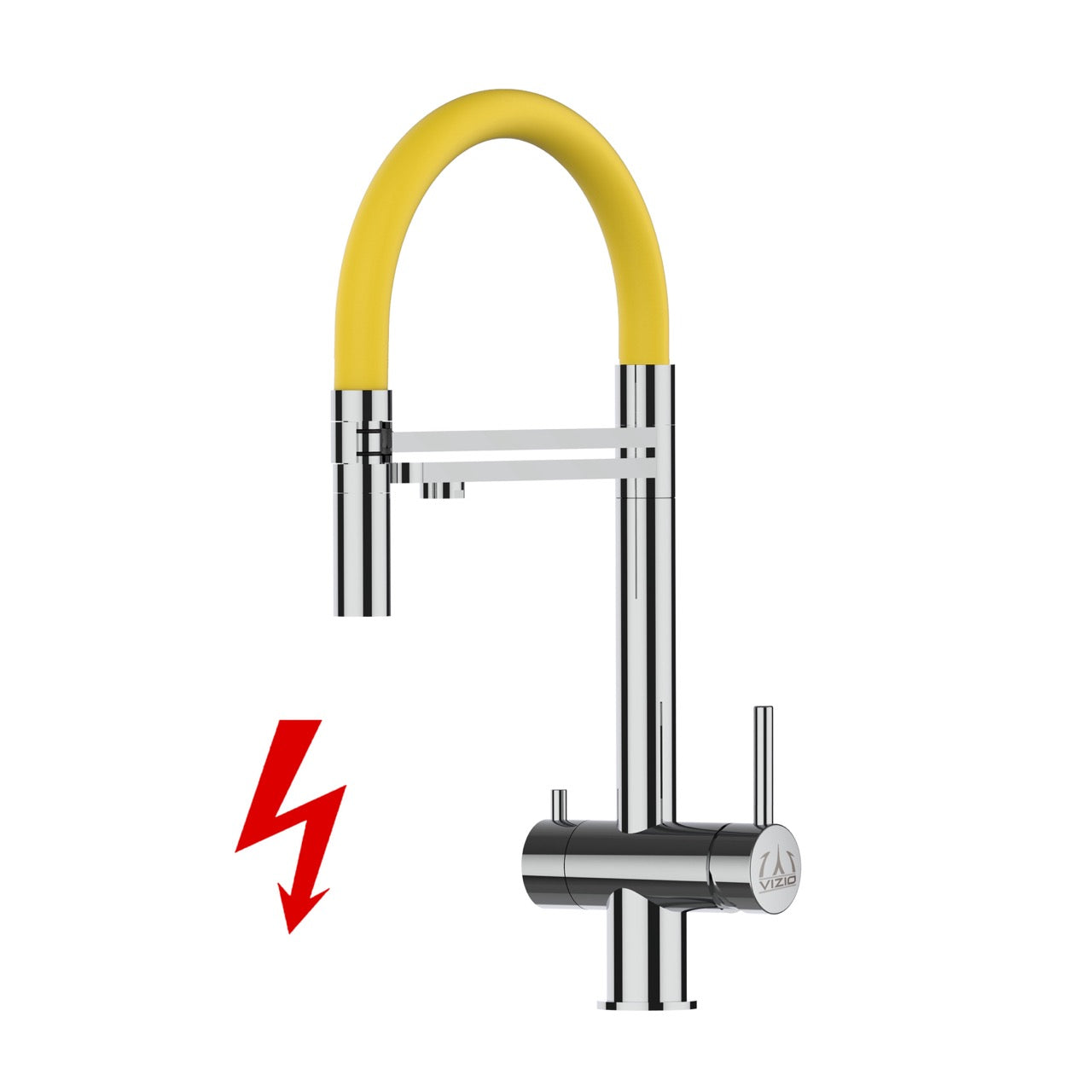 Kurzversion 45CM - NIEDERDRUCK 3 Wege Wasserhahn Küchenarmatur, Edelstahl Massiv mit 360° schwenkbarem Auslauf, abnehmbare 2 strahl Handbrause, Hochglanz / Gelb
