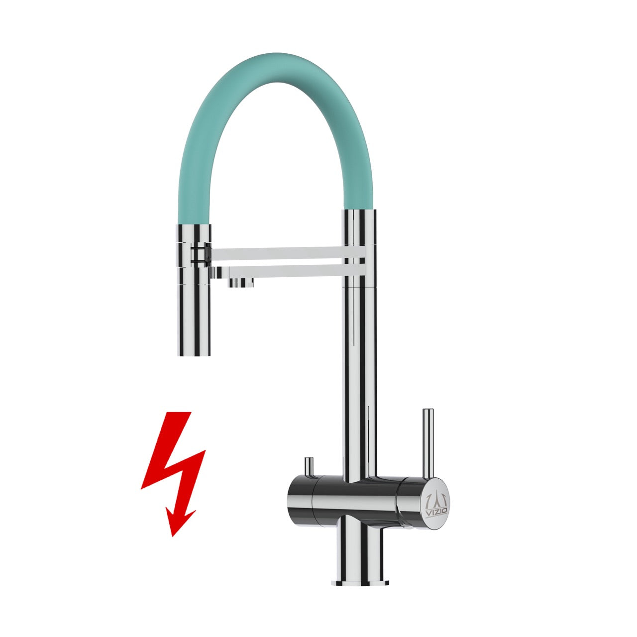 Kurzversion 45CM - NIEDERDRUCK 3 Wege Wasserhahn Küchenarmatur, Edelstahl Massiv mit 360° schwenkbarem Auslauf, abnehmbare 2 strahl Handbrause, Hochglanz / Türkis