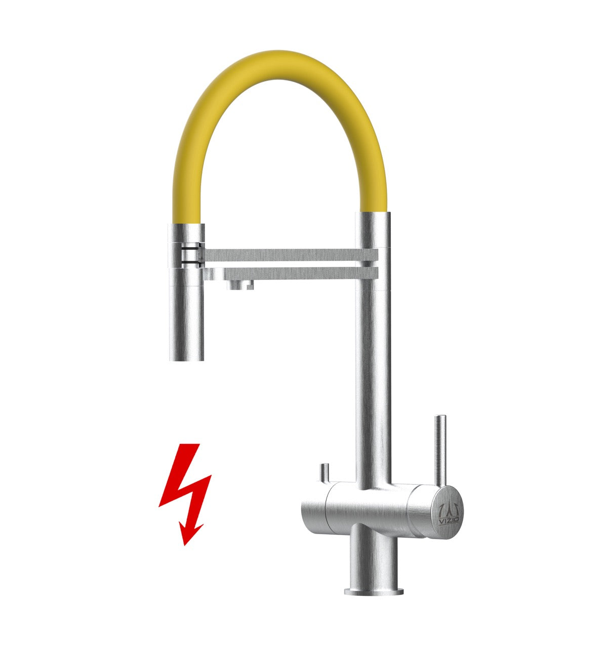 Kurzversion 45CM - NIEDERDRUCK 3 Wege Wasserhahn Küchenarmatur, Edelstahl Massiv mit 360° schwenkbarem Auslauf, abnehmbare 2 strahl Handbrause, Gebürstet / Gelb