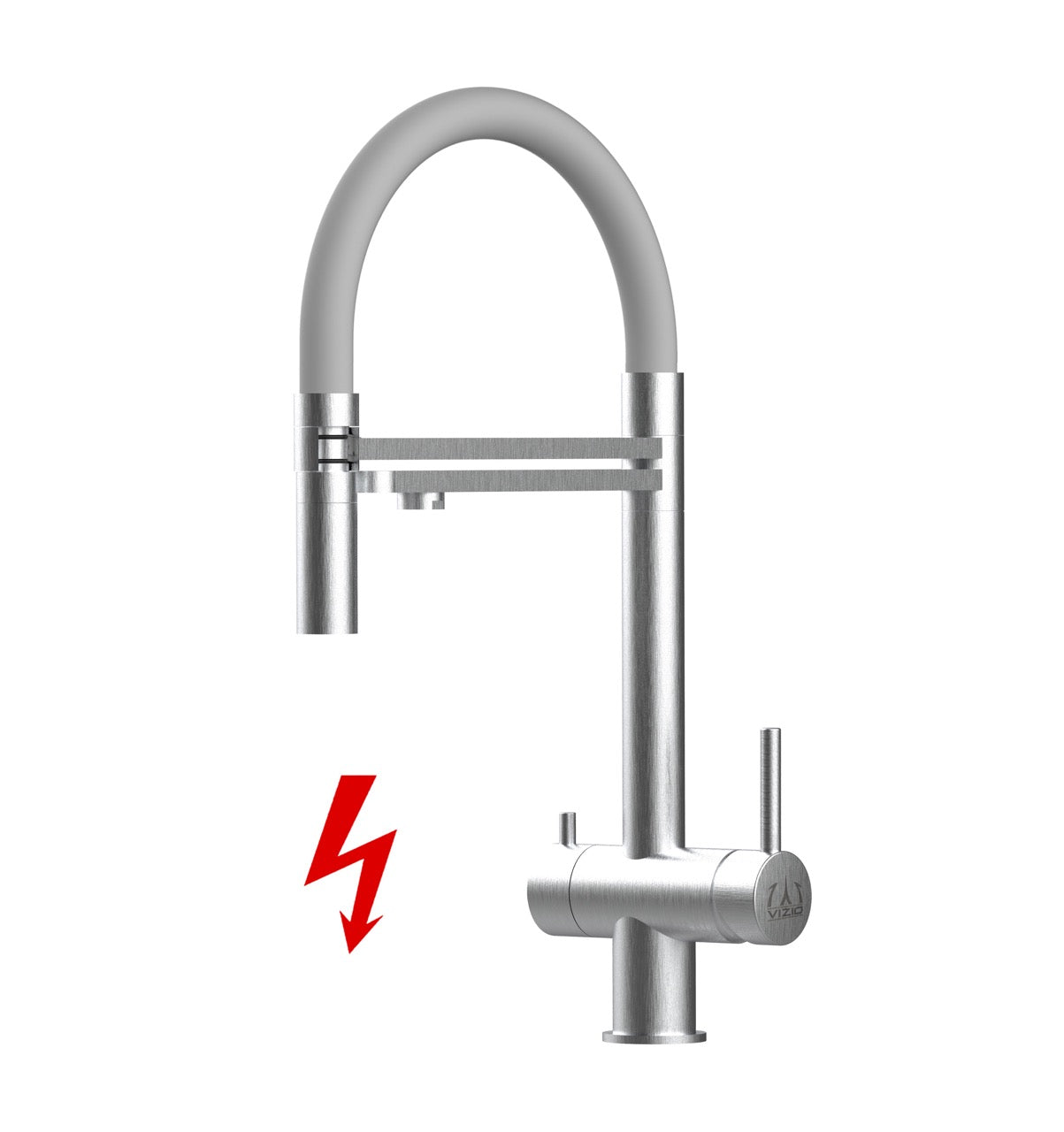 Kurzversion 45CM - NIEDERDRUCK 3 Wege Wasserhahn Küchenarmatur, Edelstahl Massiv mit 360° schwenkbarem Auslauf, abnehmbare 2 strahl Handbrause, Gebürstet / Grau