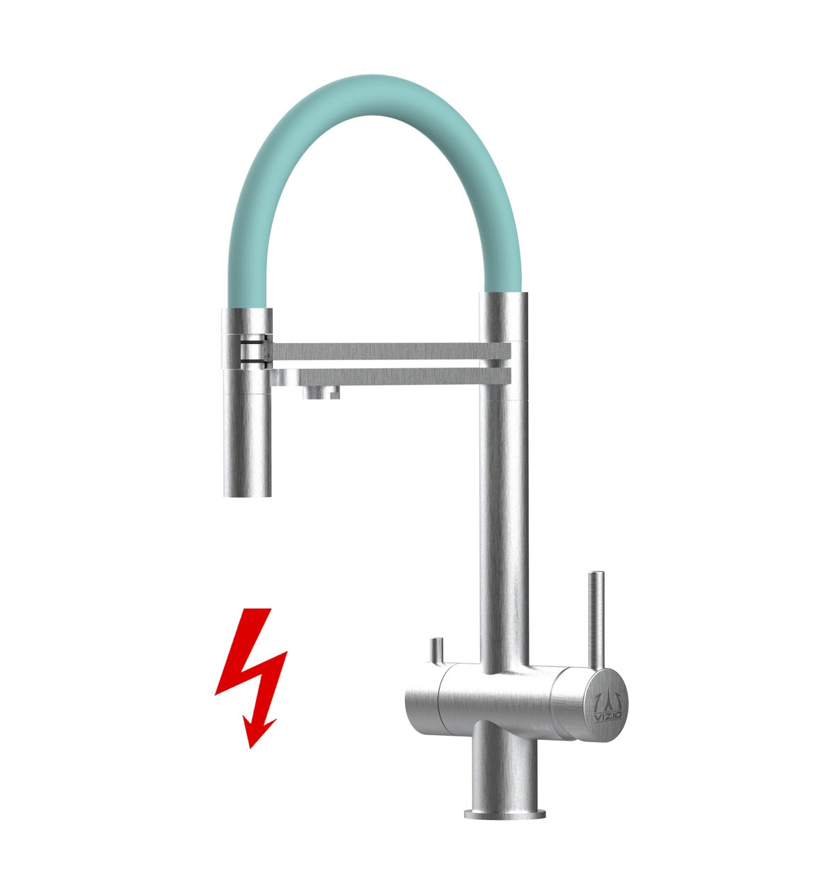 Kurzversion 45CM - NIEDERDRUCK 3 Wege Wasserhahn Küchenarmatur, Edelstahl Massiv mit 360° schwenkbarem Auslauf, abnehmbare 2 strahl Handbrause, Gebürstet / Türkis