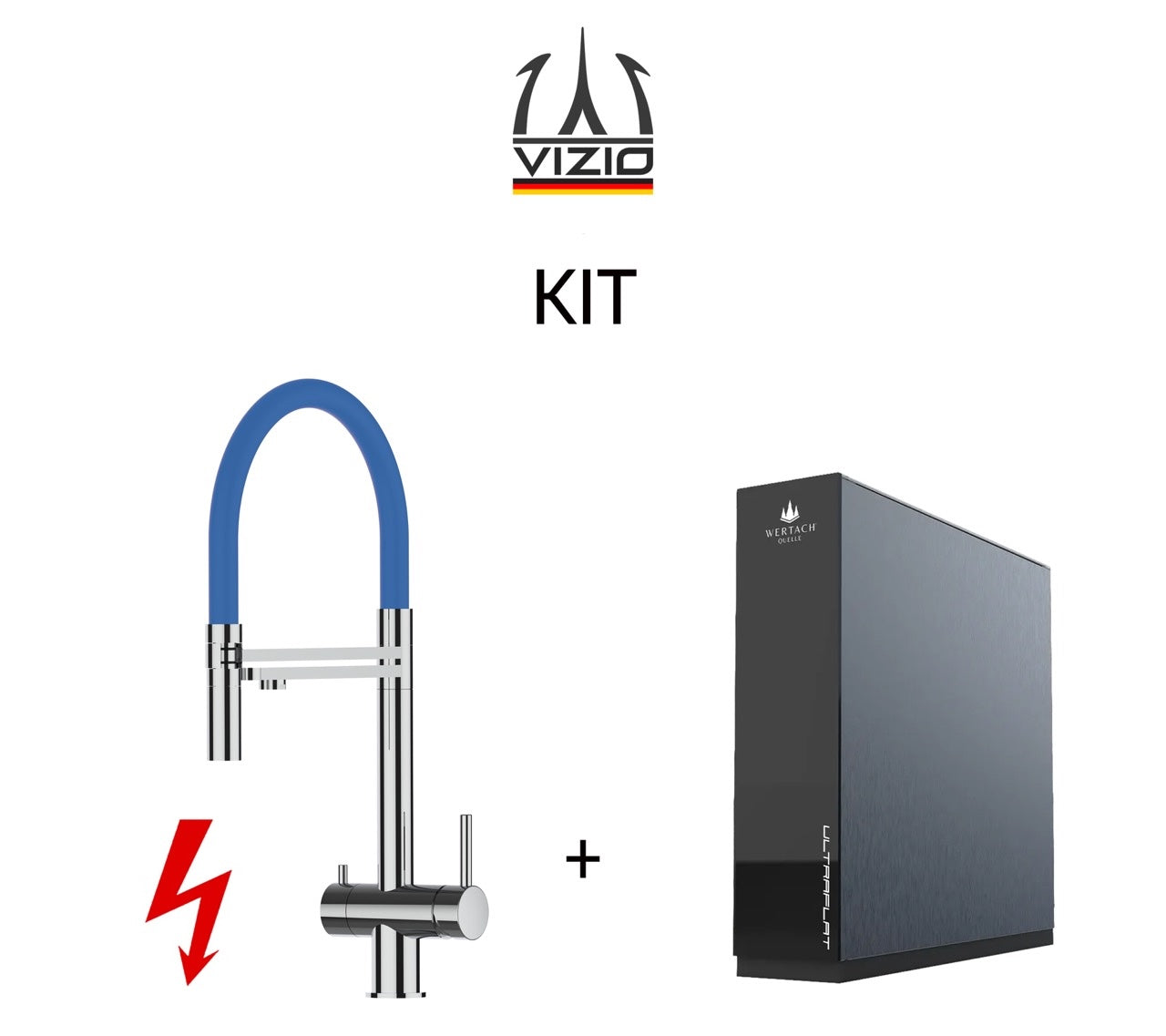 KIT: ULTRAFLAT Umkehrosmose Untertisch System, Wertach und NIEDERDRUCK 3 Wege Wasserhahn Küchenarmatur, Edelstahl Massiv mit 360° schwenkbarem Auslauf, abnehmbare 2 strahl Handbrause, Hochglanz